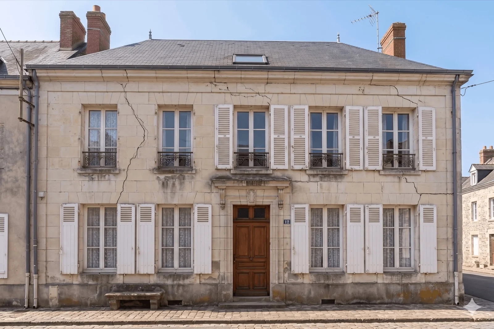 Avant ravalement enduit chaux maison classique XVIIIe à Beaugency
